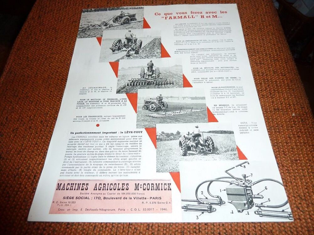 Prospectus tracteurs Mac CORMICK H et M. 