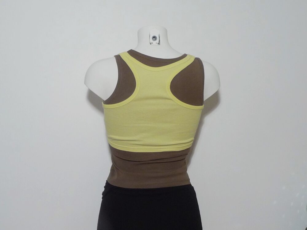 Double Top/ Tee Shirt Kaki et Jaune- Taille 34/36- PMK Basic Vêtements