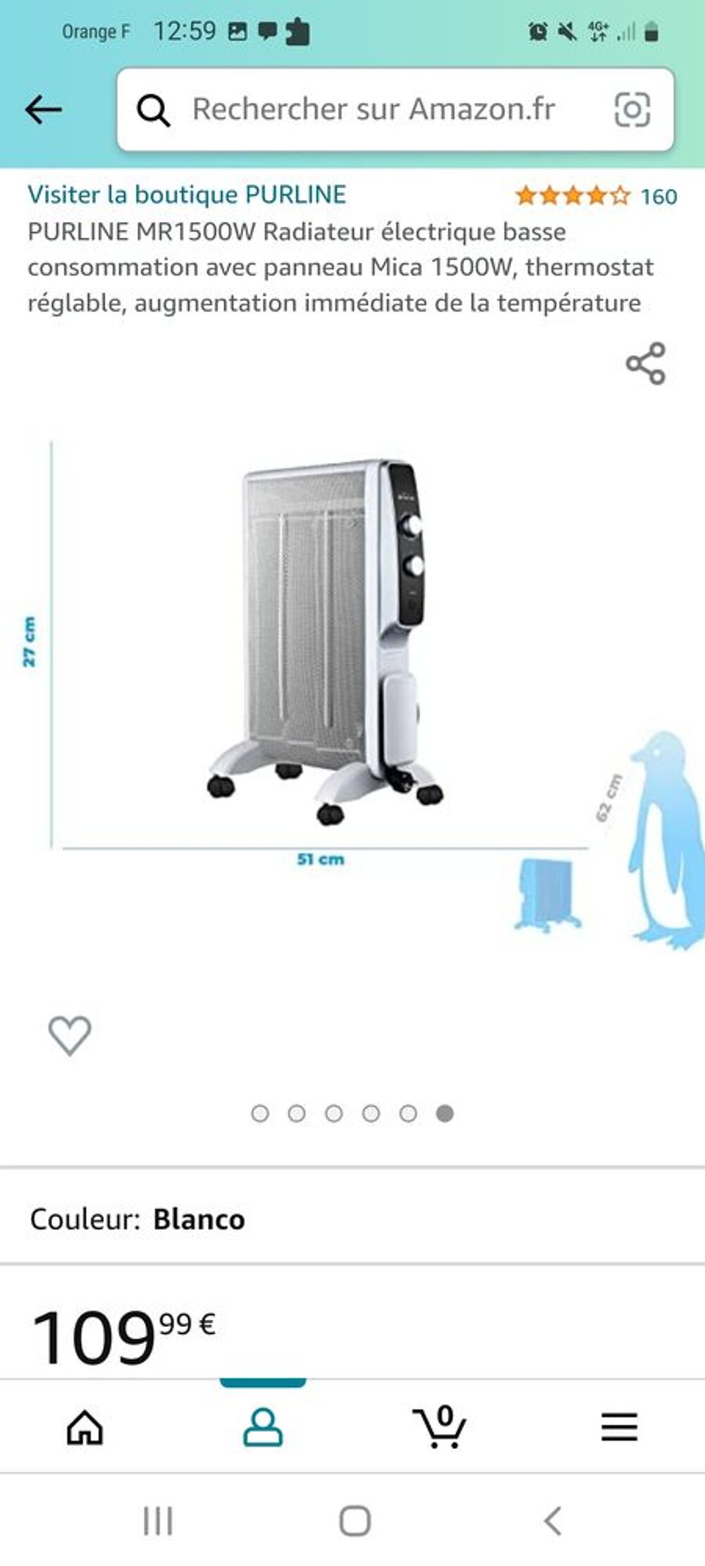 Radiateur &eacute;lectrique basse consommation 1500W Electroménager