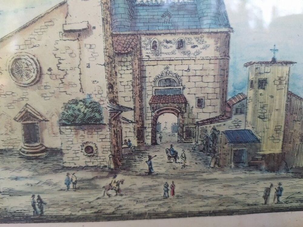 Gravure Vue d'Optique Ch&acirc;teau &agrave; Situer Environs de Marseille 
