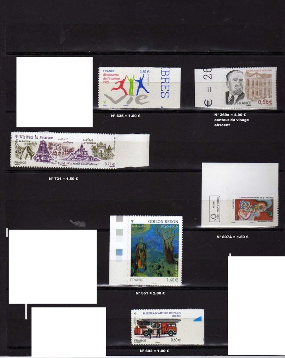 France 
Lot de timbres AA &eacute;mis par feuille (dos blanc) 