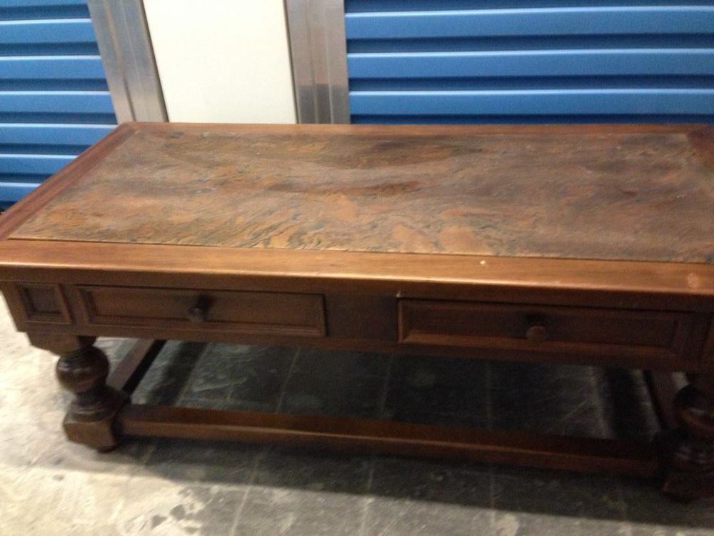 Table basse en bois et pierre Meubles