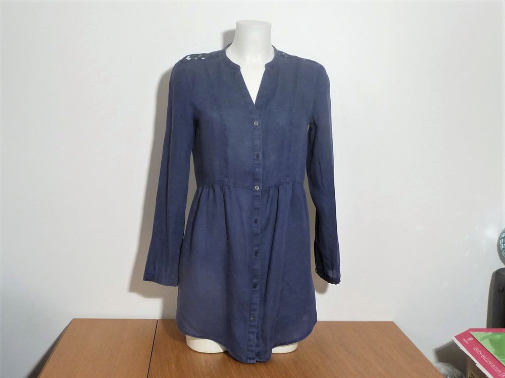 Tunique 100% Lin Bleu &agrave; Manches Longues- Taille 36- Promod Vêtements