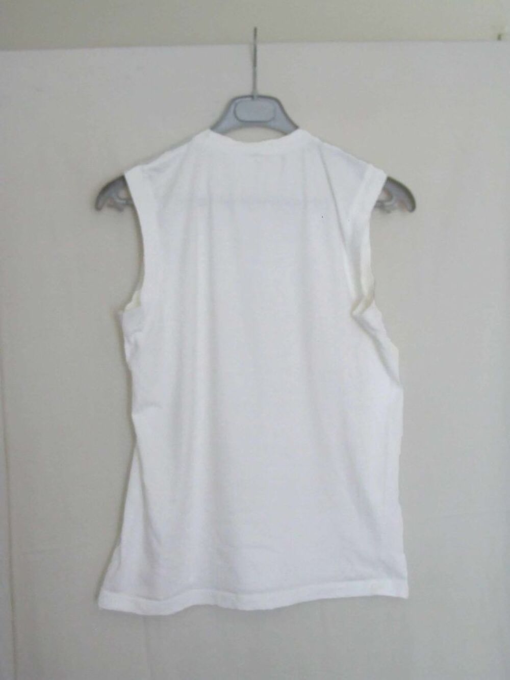 Tee-shirt sans manches, col rond, Blanc, T. M (46 48) TBE Vêtements