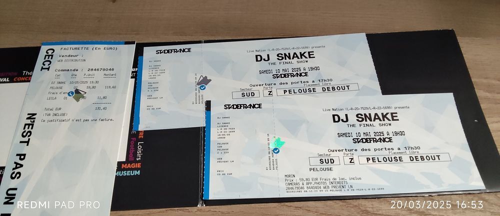 DJ Snake - Stade de France - 10/05/2025 - 2 places pelouse Billetterie