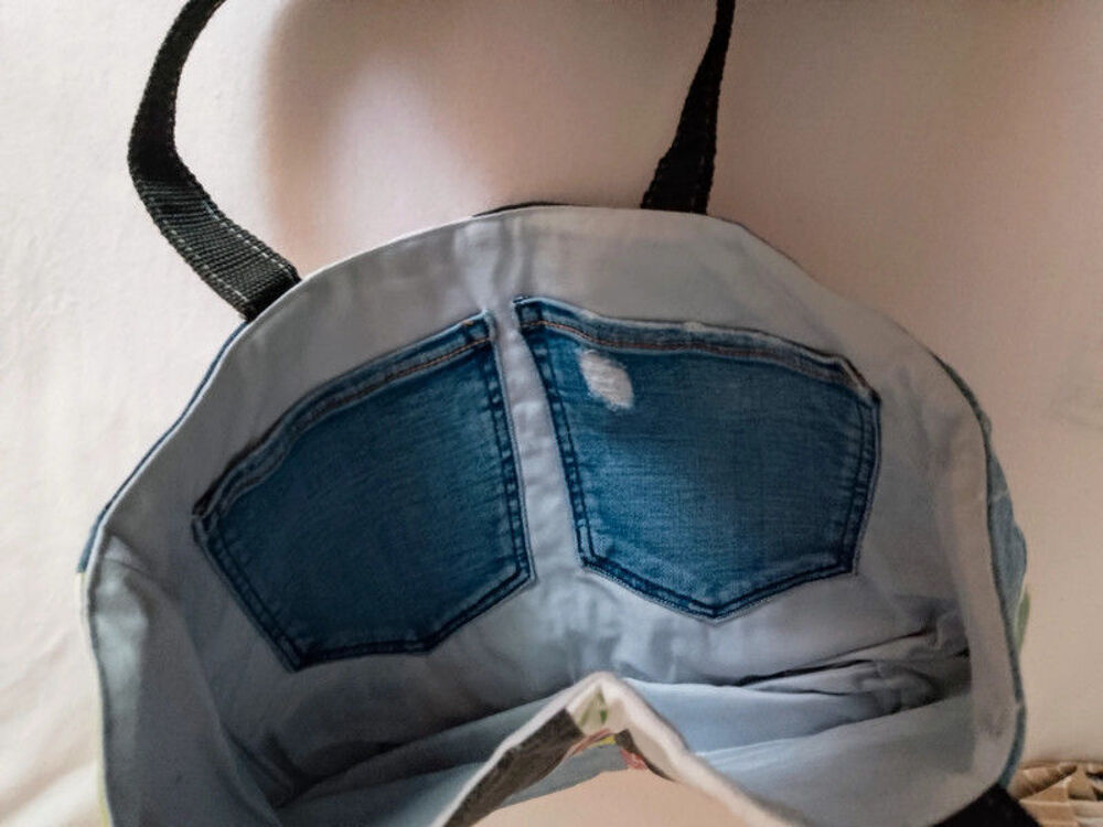Sac patchwork en jean et tissu fait main Maroquinerie