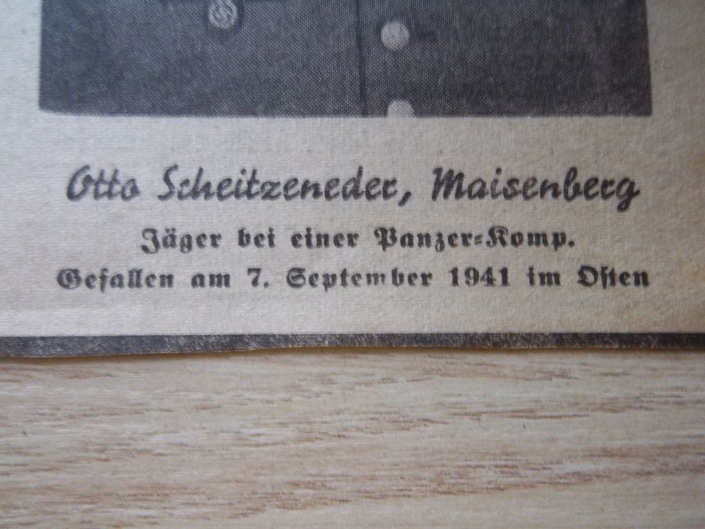 coupure presse soldat Allemand d&eacute;c&egrave;s 1941 document militaire 