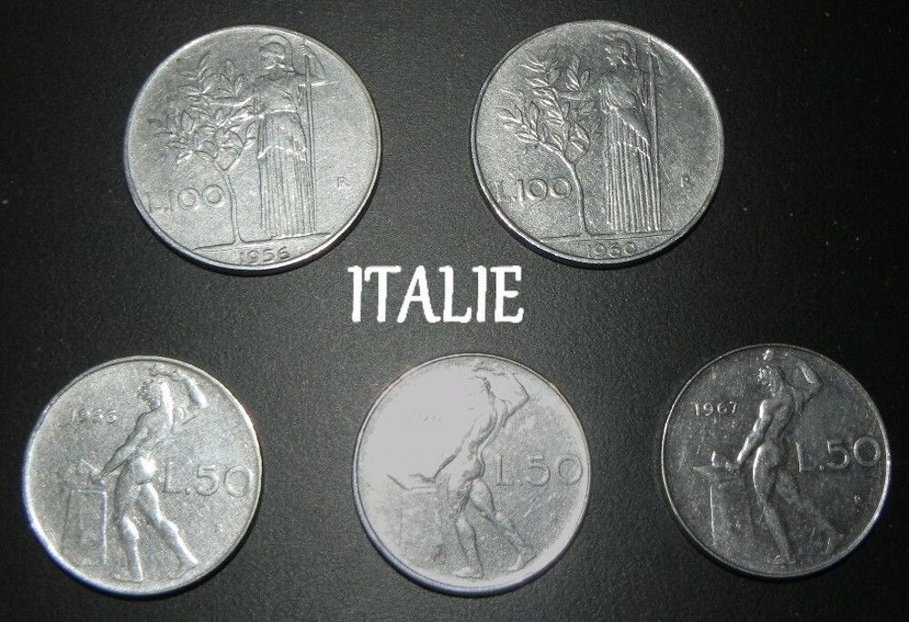 Monnaie d'ITALIE - lot de 9 pi&egrave;ces de 1863 &agrave; 1967 