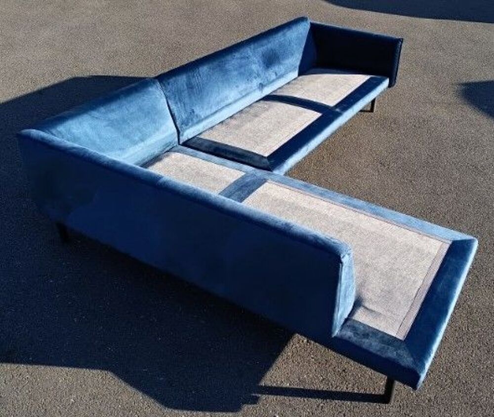 canap&eacute; d'angle gauche SIA velours bleu p&eacute;trole Meubles