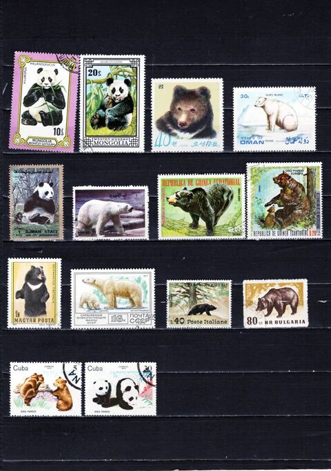  lot de 20 timbres du MONDE avec des OURS et des PANDAS 