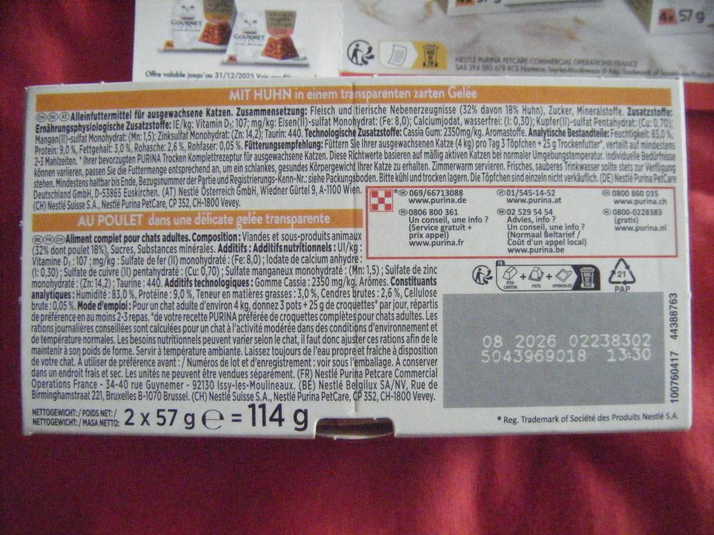 PURINA Gourmet bouch&eacute;es en gel&eacute;e au poulet 2x57g pour CHAT Bricolage