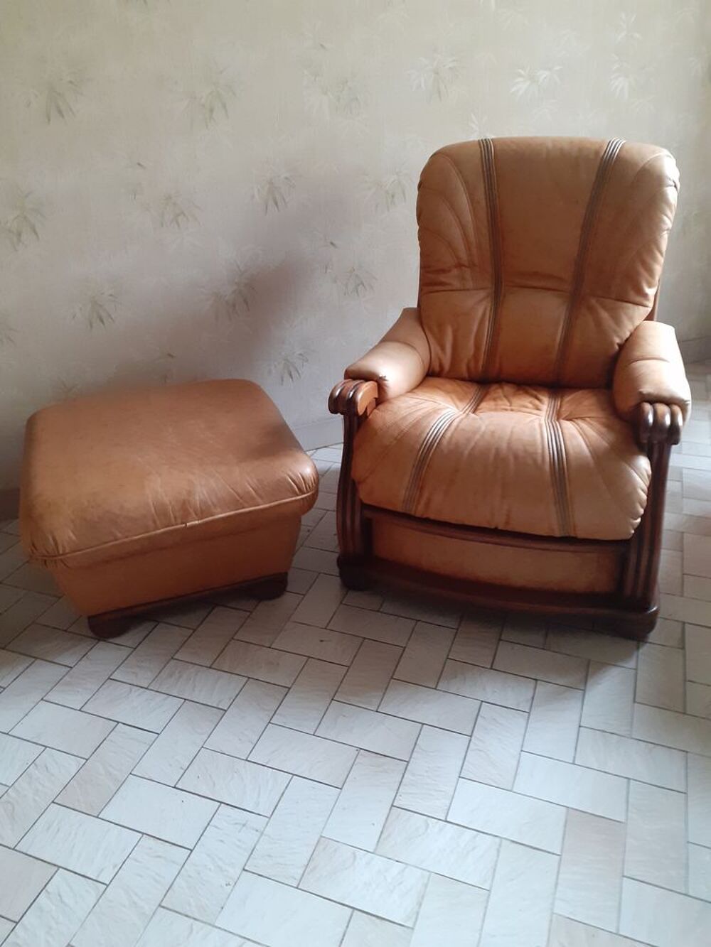 CANAPE EN CUIR + 2 FAUTEUILS ET 1 POUF Meubles