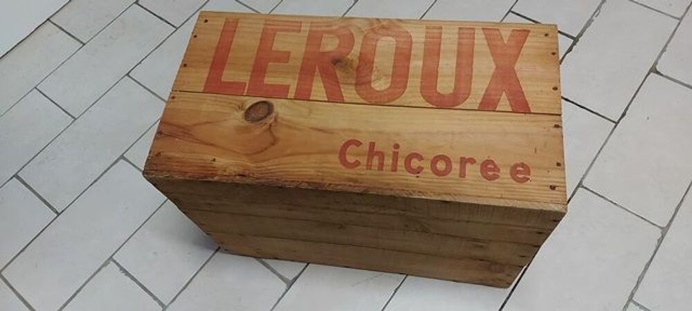 Caisse en Bois Vintage CHICOR&Eacute;E LEROUX des ann&eacute;es 50/60 Décoration