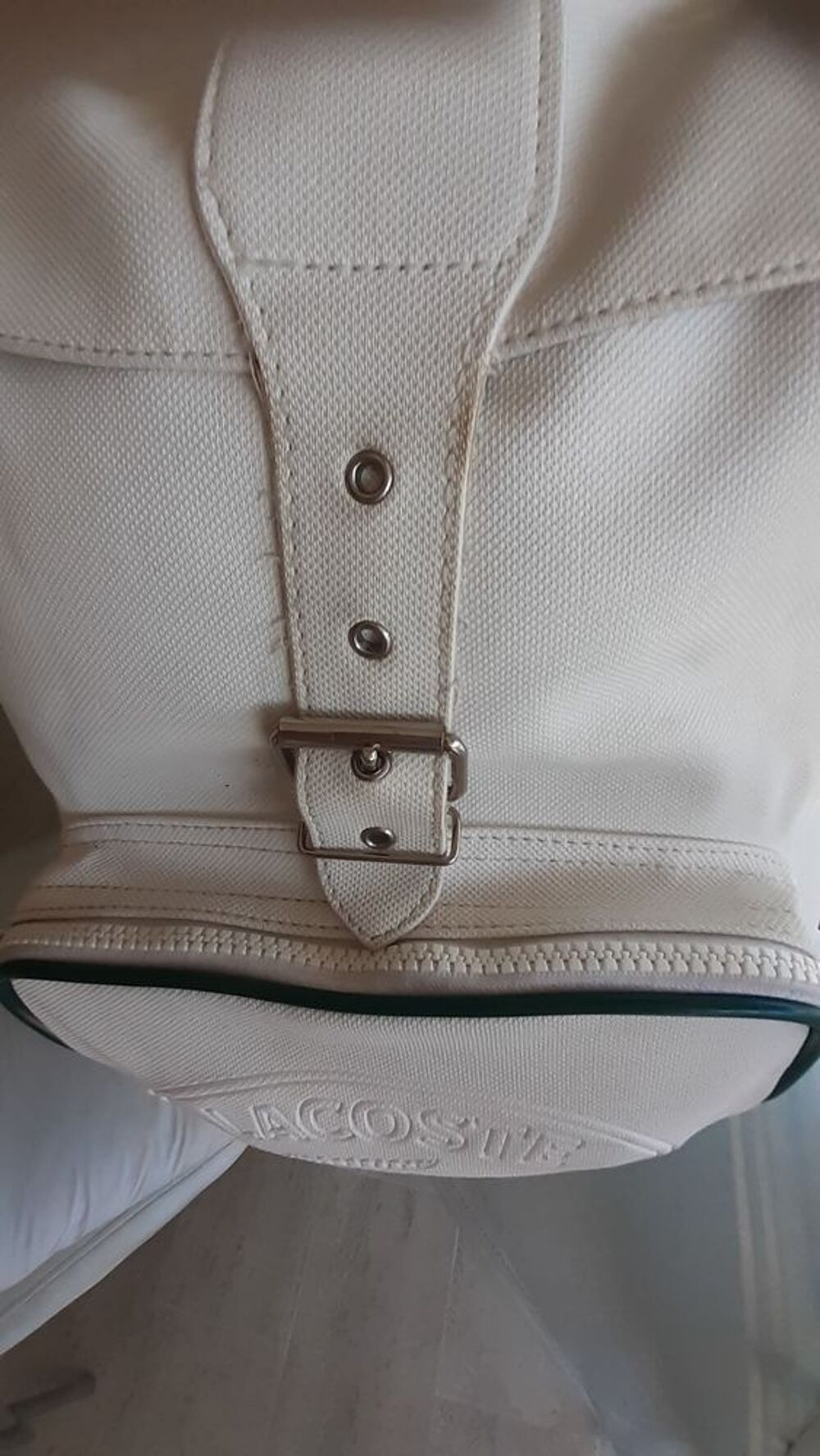 SAC A DOS "LACOSTE" Blanc/Vert TBE Maroquinerie