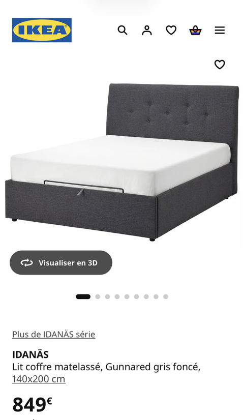 Lit coffre matelass� gris IDAN� S + matelas 400 Viry (74)