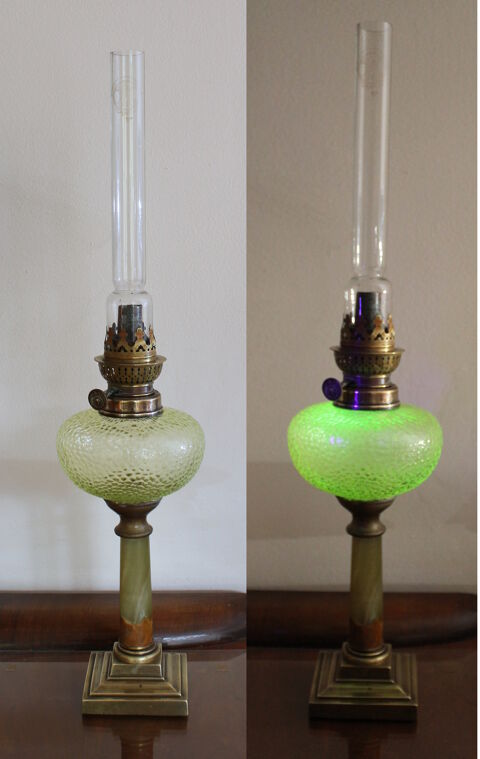 Lampe � p�trole Ouraline, Uranium glass 150 Issy-les-Moulineaux (92)