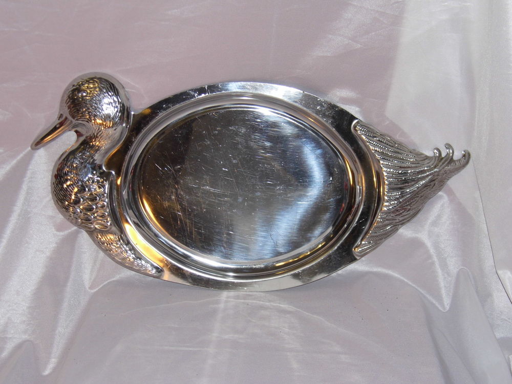 Grand Plat de service animalier inox boucherie canard oie art de la table cuisine Décoration