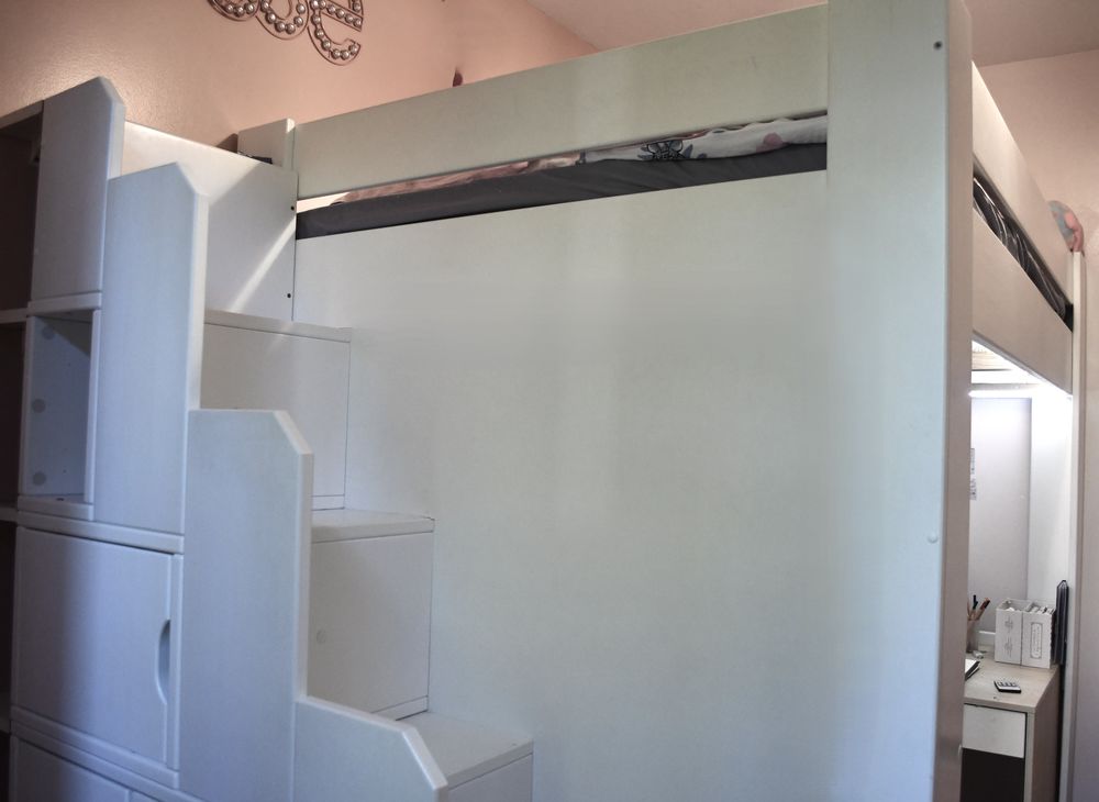 Chambre mezzanine bois massif 120x190 escalier &amp; rangement Meubles