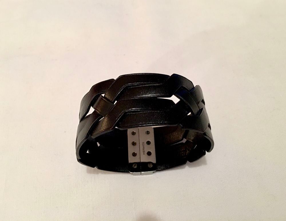 Bracelet en cuir tress&eacute; noir HERM&Egrave;S authentique Neuf Bijoux et montres