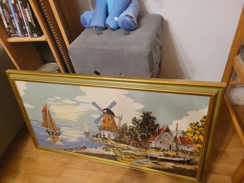 Tableau cadre canevas à  la main occasion étendue d'eau 99x53cm 60 Montbéliard (25)
