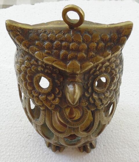 Hibou Bougeoir photophore ancien en laiton ou en bronze  65 Castries (34)