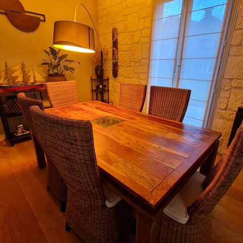 Table salle � manger palissandre et 6 chaises osier 350 Dampierre-en-Yvelines (78)