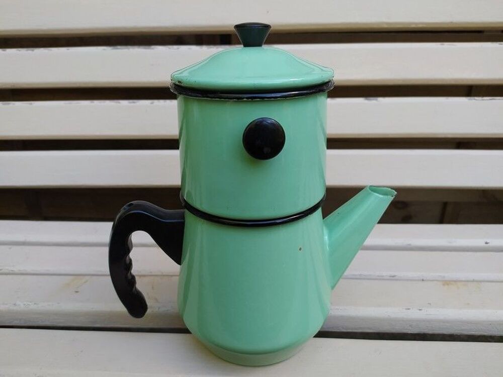 Ancienne Cafeti&egrave;re &Eacute;maill&eacute;e Japy Vert Pastel Vintage
