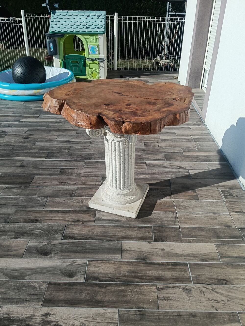 Table plateau bois sur pied colonne Meubles