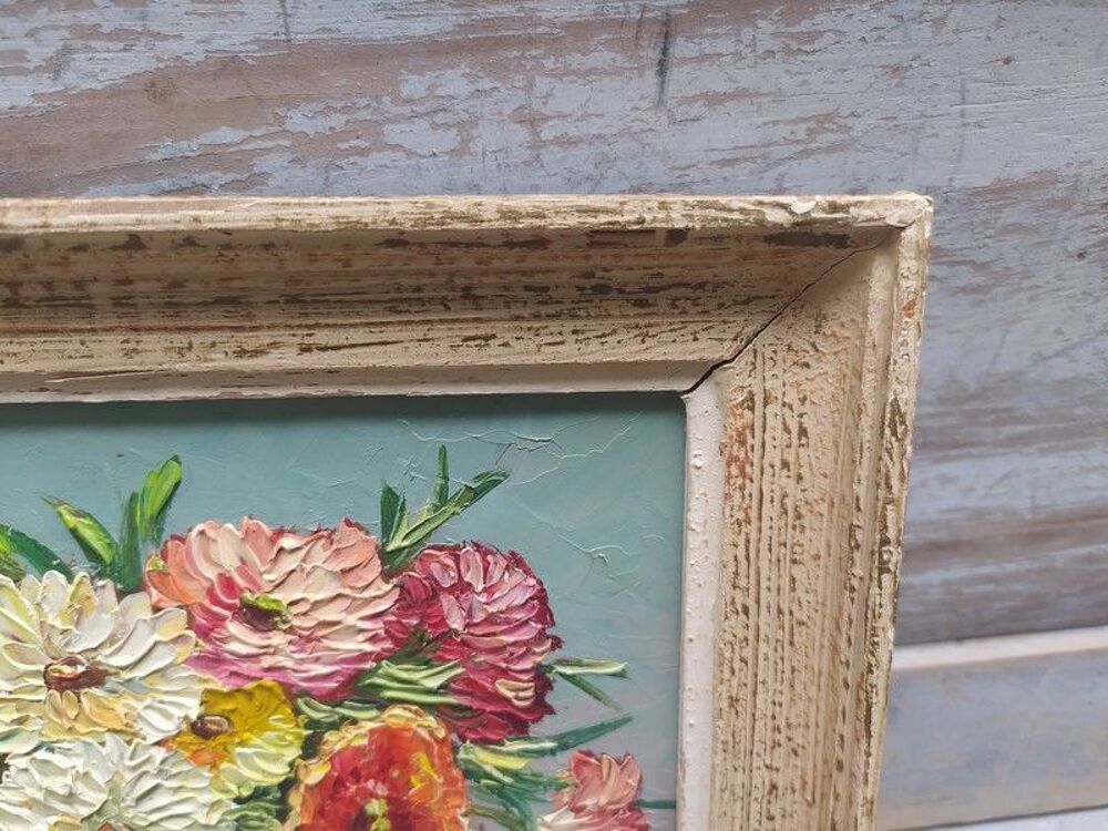 Tableau Nature Morte Fleurs Oeillets Sign&eacute; De Mervil 