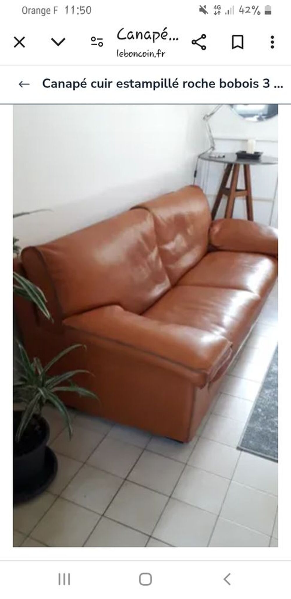 Canap&eacute; cuir 3 places rochebobois Meubles