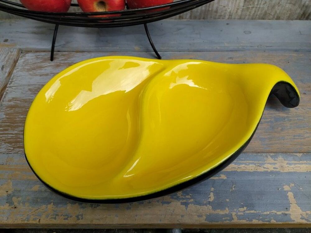 Coupe C&eacute;ramique Noir Jaune Vintage Style Chambost Dcoration