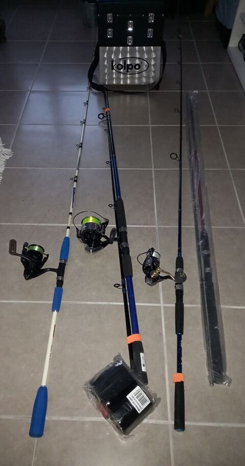 lot de Cannes  pche neuves ! Jamais servies !. + coffre . 150 Lanvoc (29)