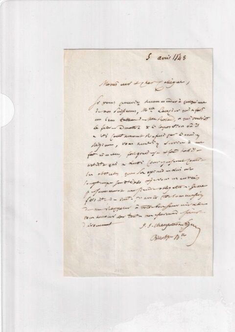 Lettre de Champollion-Figeac pour Mademoiselle Lauzier Paris 19 (75)