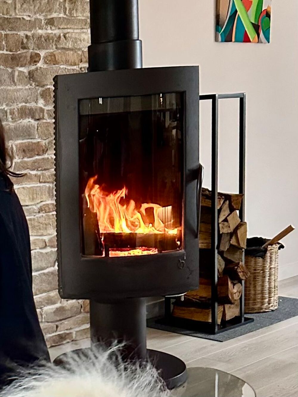 Po&ecirc;le &agrave; bois moderne 12 kW + accessoires stockage du bois Bricolage