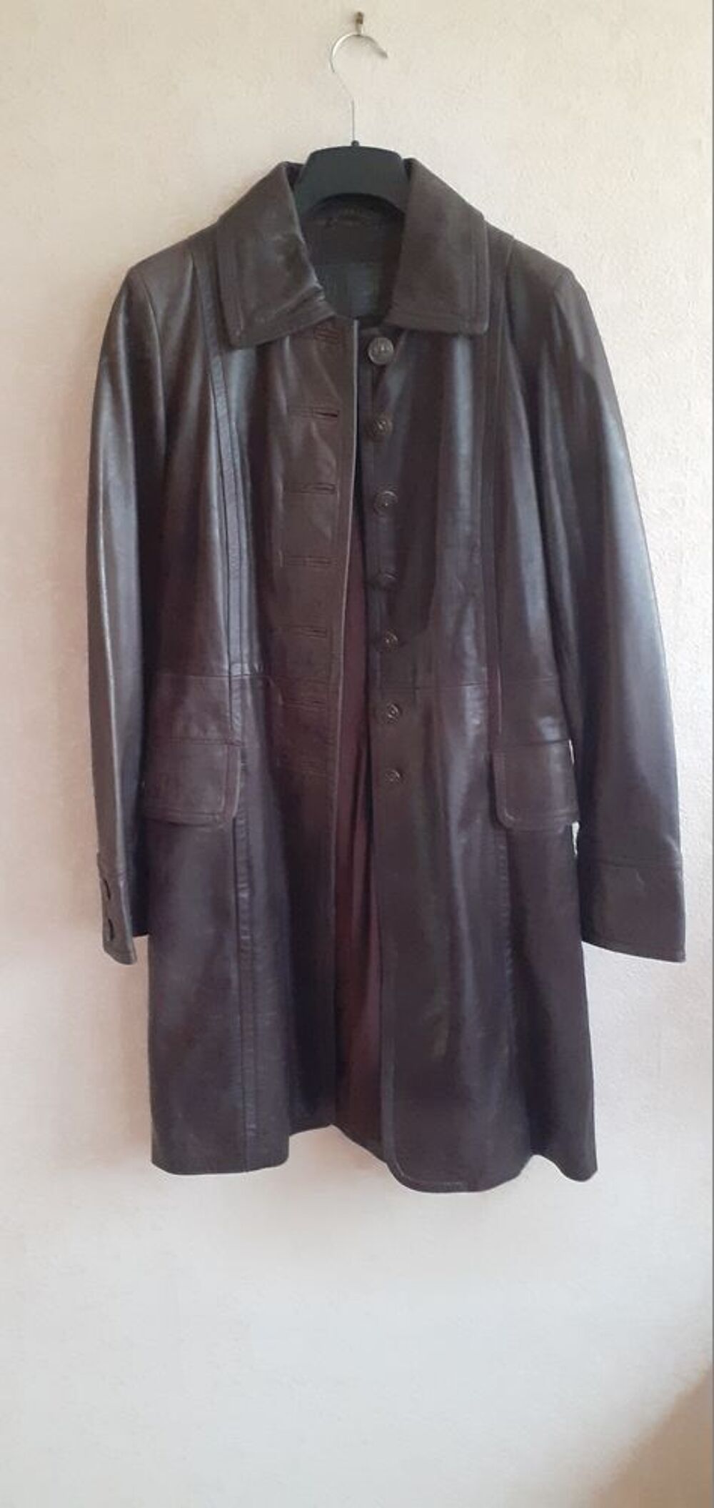 Manteau cuir Marron fonc&eacute; T36 Vêtements