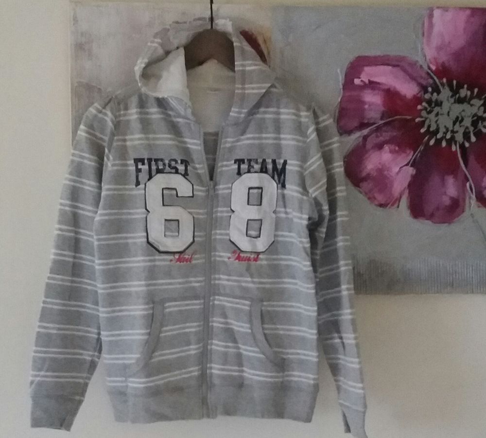 Veste grise ray&eacute;e &agrave; capuche zip - veste de d&eacute;tente T 36 - 38 Vêtements