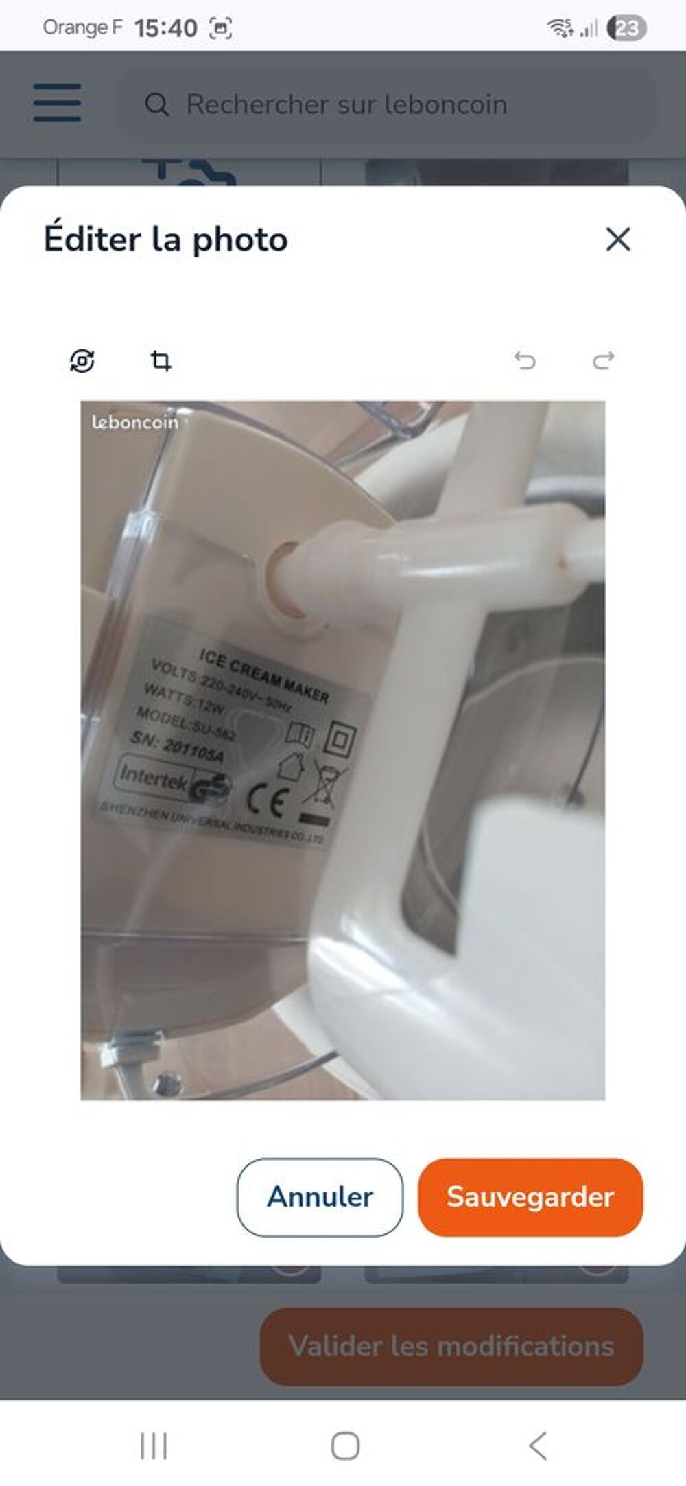 Sorbeti&egrave;re Electroménager