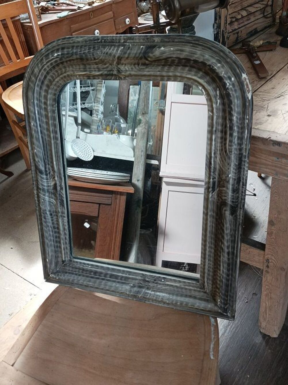 Miroir cadre bois Pl&acirc;tre noir patin&eacute; dpc 0923078 Décoration