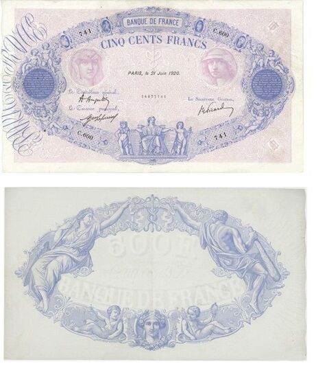 F 30/      billet 500 f bleu 1920 date rare 498 Raismes (59)