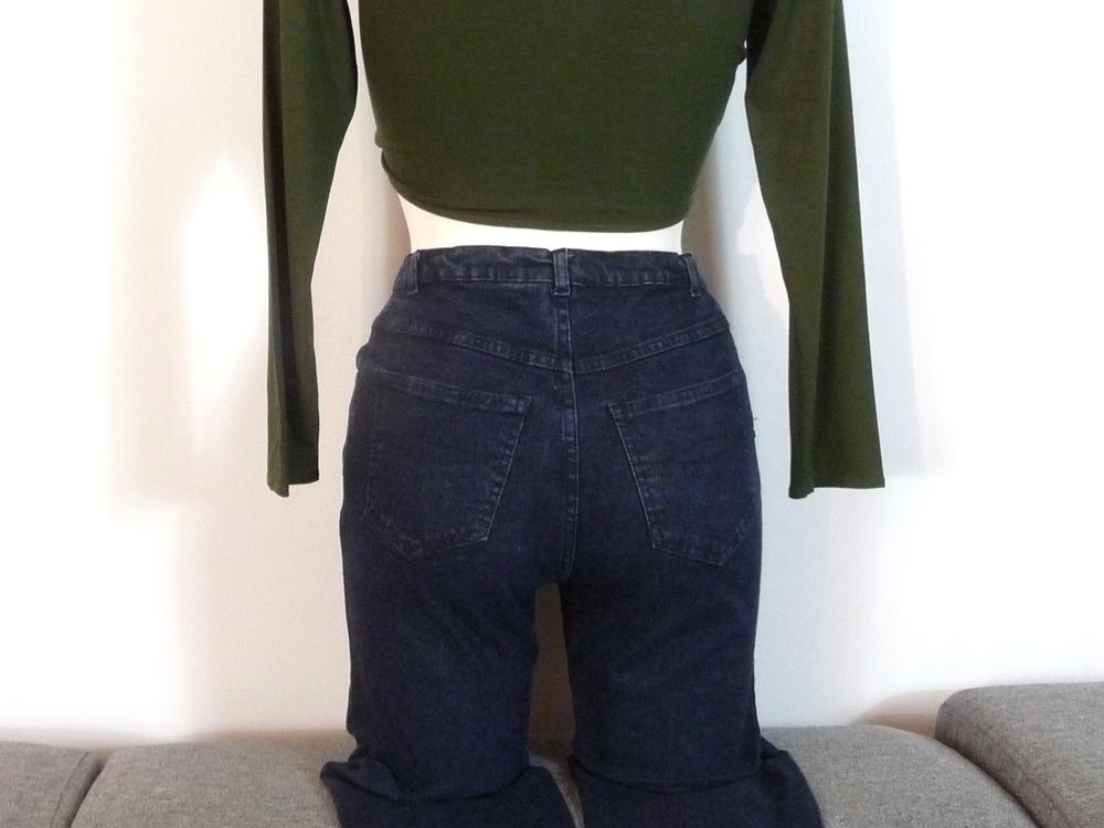 Pantalon/ Jean Droit Bleu Fonc&eacute; en Coton et Elasthanne Vêtements