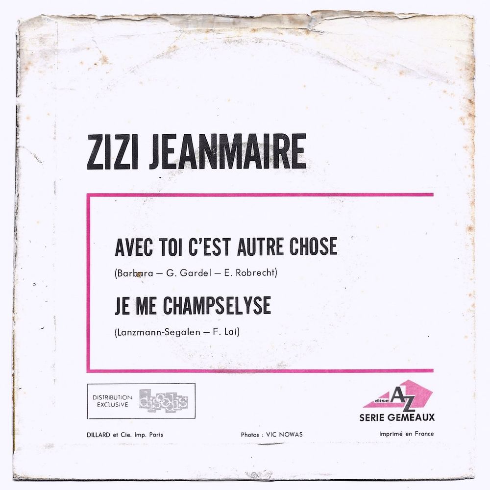 ZIZI JEANMAIRE-45t-AVEC TOI C'EST AUTRE CHOSE (BARBARA)-1968 CD et vinyles