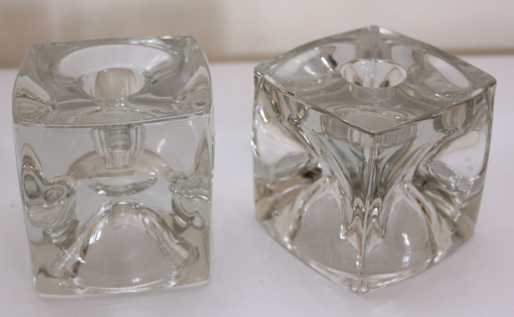 Bougeoirs cube verre ou cristal vintage 70 Dcoration