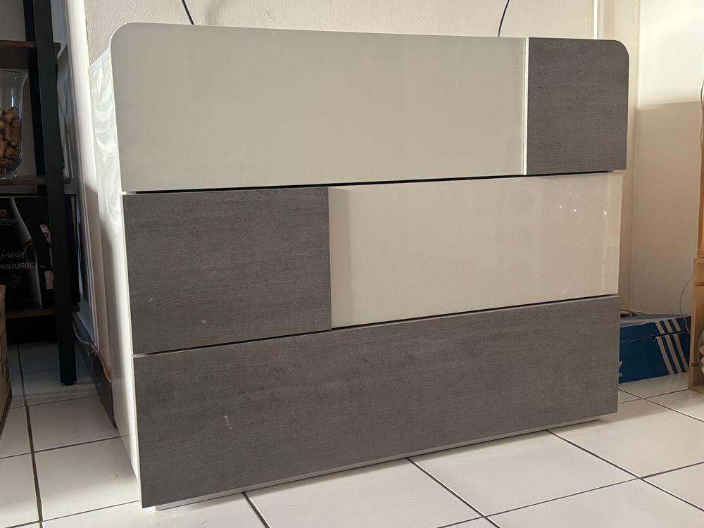 Commode blanc brillant 3 tiroirs Meubles