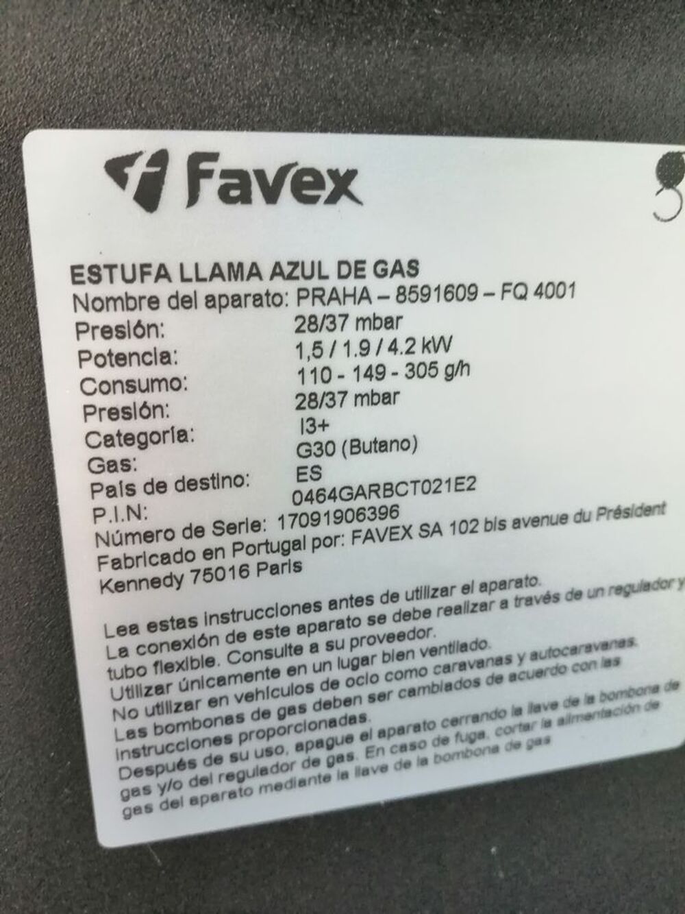 FAVEX Praha chauffage d'appoint &agrave; gaz, flamme bleue Electroménager