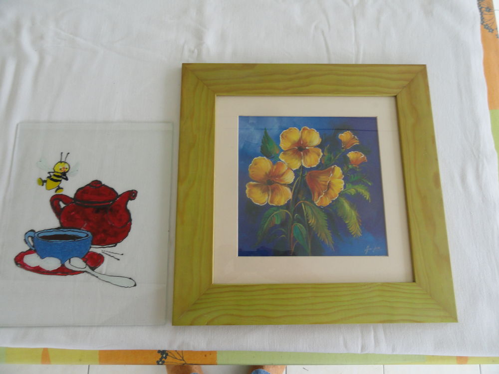 Cadre photo ( fleurs ) + peinture sur verre Décoration