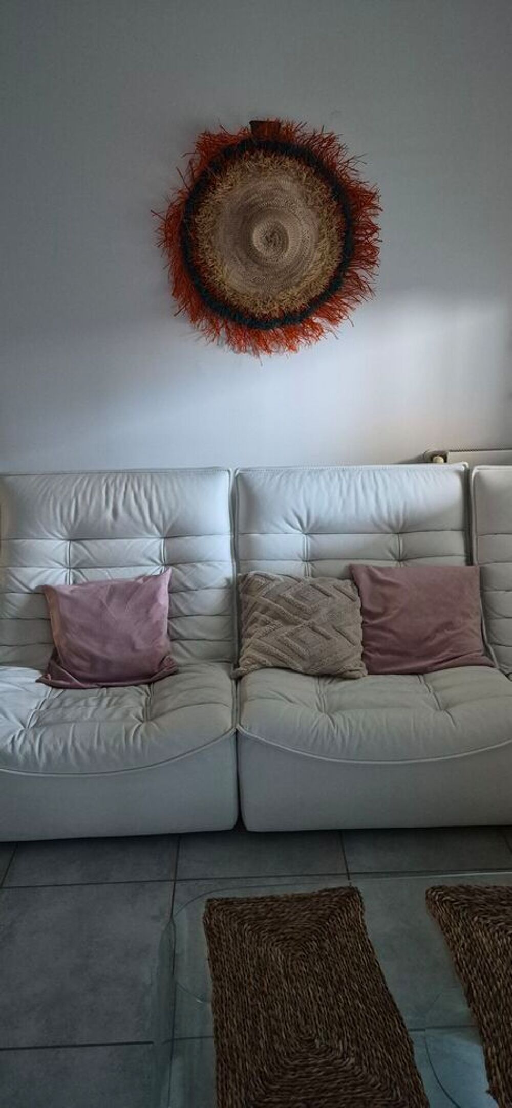 SALON 2 fauteuils sofa et 1 meridienne en cuir blanc Meubles