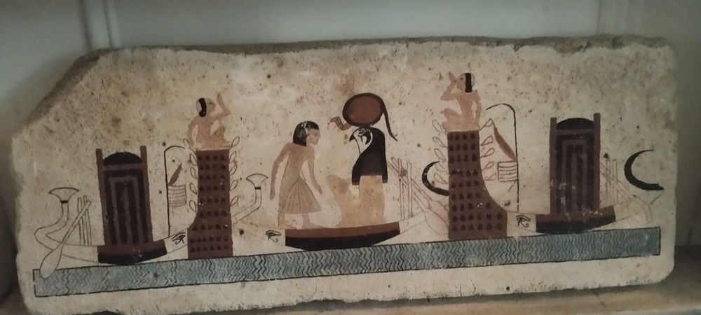 &Aring;'uvre peinte &agrave; la main, 1982 repr&eacute;sentant l'Egypte ancienne. Décoration