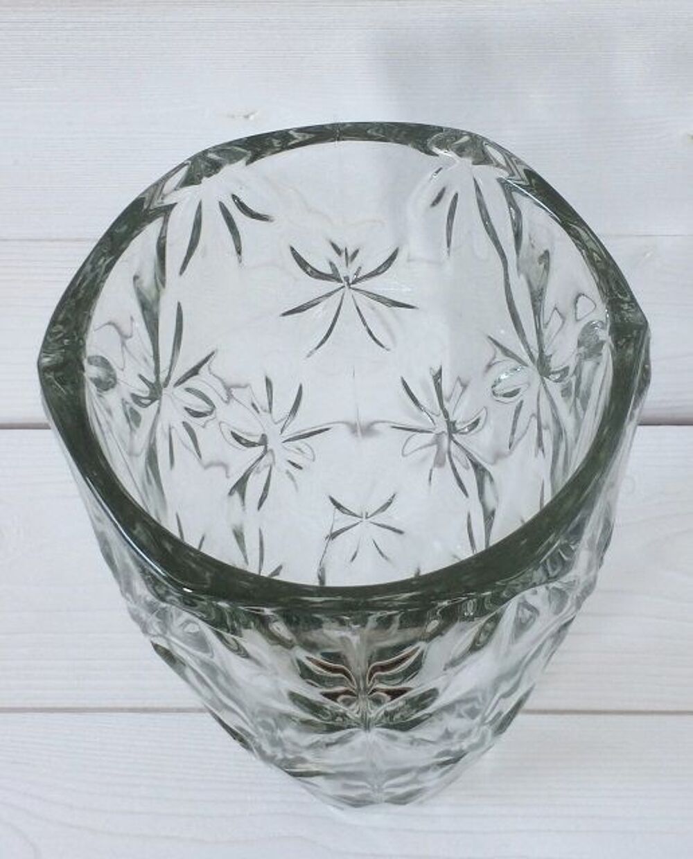 Vase en verre motif fleurs des ann&eacute;es 40/50 - EXCELLENT ETAT Dcoration
