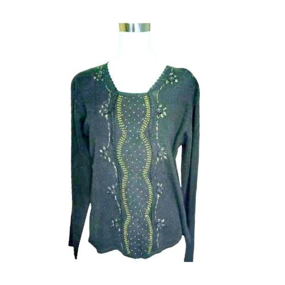 Pull femme noir brod&eacute; perle et fil dor&eacute; Taille 42/44 Vêtements