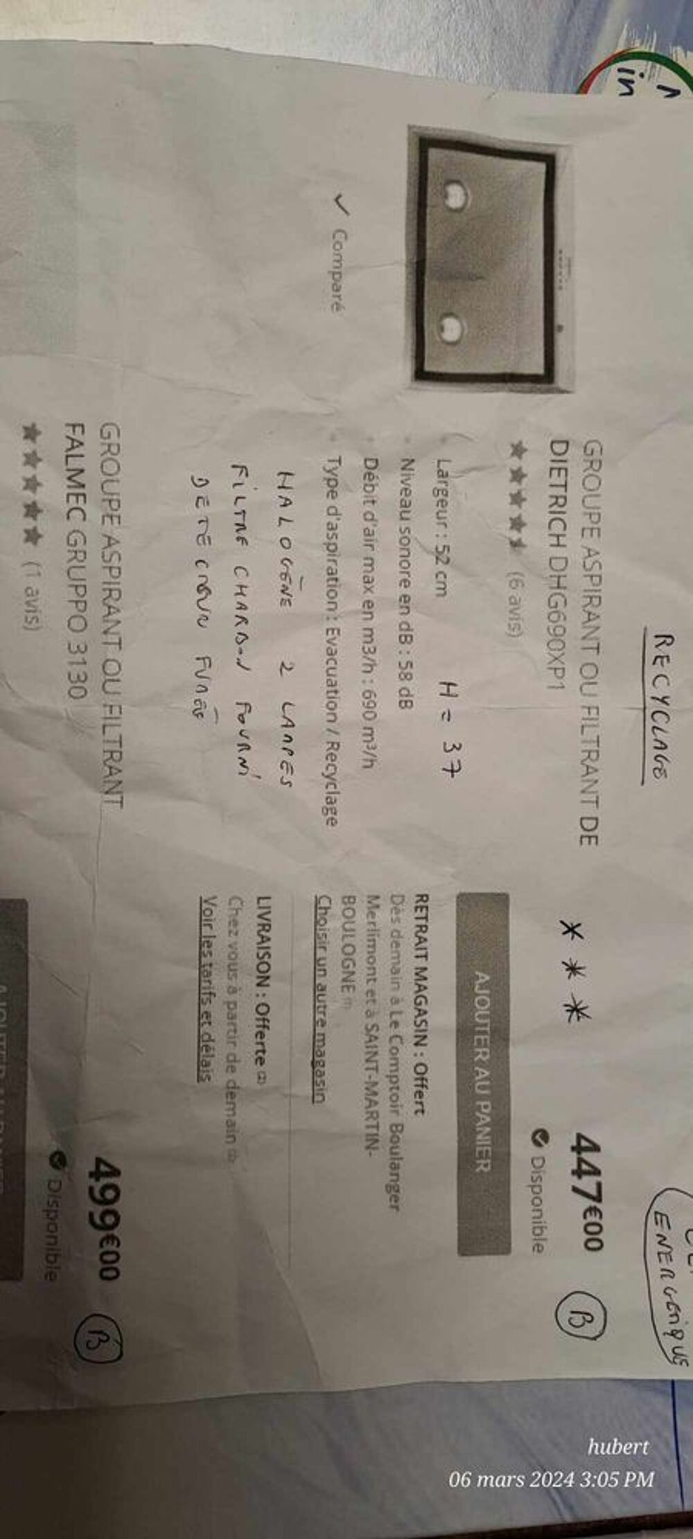 hotte encastrable Electroménager
